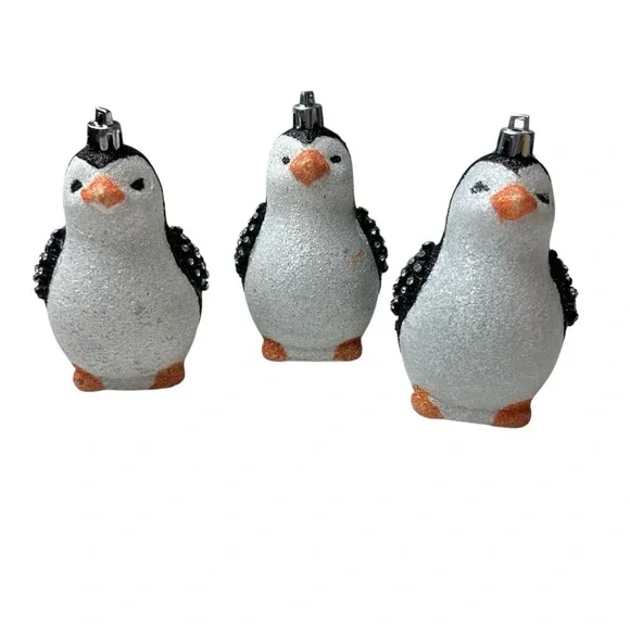 Penguin Ornaments Lot of 3 Tree Christmas Decorations Sparkles Glitter Embellish - Picture 10 of 12